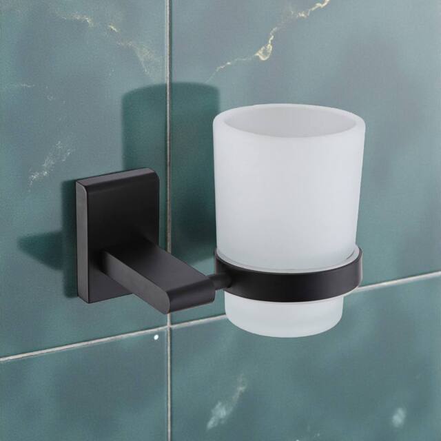 Showerdrape Unity Black Steel & Frosted Glass Wall Mounted Toothbrush Holder - image 1