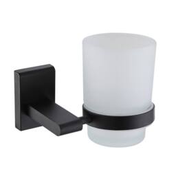 Showerdrape Unity Black Steel & Frosted Glass Wall Mounted Toothbrush Holder - thumbnail 3