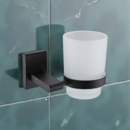 Showerdrape Unity Black Steel & Frosted Glass Wall Mounted Toothbrush Holder - thumbnail 1