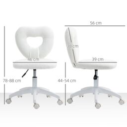 HOMCOM Armless Heart Desk Chair, Makeup Vanity Chair for Home, White - thumbnail 3