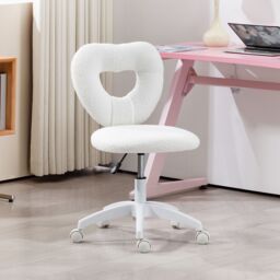 HOMCOM Armless Heart Desk Chair, Makeup Vanity Chair for Home, White - thumbnail 1