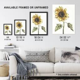 "Artery8 Sunflower Vintage Flower Painting Teyler Wall Art Poster Print in White - Size: W24"" x H32""" - thumbnail 3