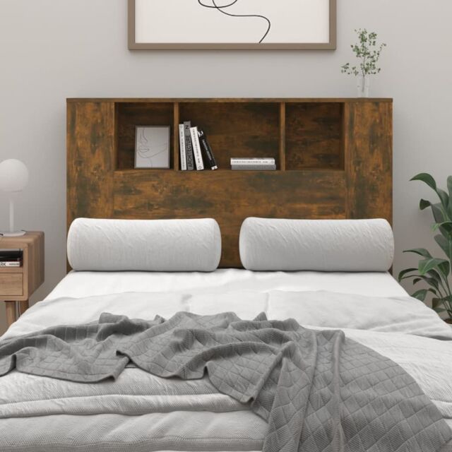 Berkfield Home Headboard Cabinet Smoked Oak 120x18.5x104.5 cm in Brown - image 1