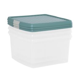 Wham Clip 3x 25.5L Square Plastic Storage Boxes with Clip Lock Lids in Green - thumbnail 4