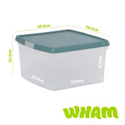 Wham Clip 3x 25.5L Square Plastic Storage Boxes with Clip Lock Lids in Green - thumbnail 5