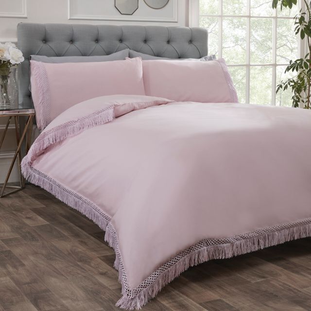 Rapport Home Tia Trellis Tasseled Duvet Cover Set with Pillowcase in Dusty Pink - Size: Double - image 1