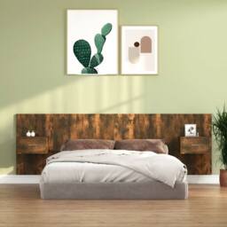 Berkfield Home Bed Headboard with Cabinets Smoked Oak Engineered Wood in Brown - thumbnail 2