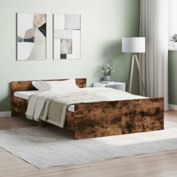 Berkfield Home Bed Frame with Headboard & Footboard Smoked Oak 120x190 cm Small Double in Brown - thumbnail 1
