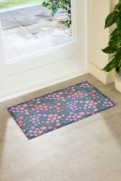 Artsy Mats Blue & Pink Floral Indoor Outdoor Doormat (70 x 40cm) - Size: 40 cm x 70 cm