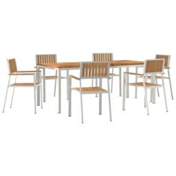 Berkfield Home White 7 Piece Garden Dining Set Solid Wood Teak in Brown - thumbnail 3