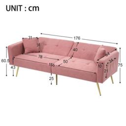 Merax 3 Seater Sherpa Sofa Bed with Adjustable Backrest in Pink - thumbnail 3