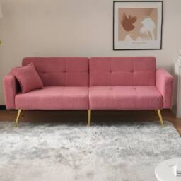 Merax 3 Seater Sherpa Sofa Bed with Adjustable Backrest in Pink - thumbnail 7