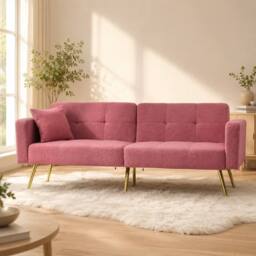 Merax 3 Seater Sherpa Sofa Bed with Adjustable Backrest in Pink - thumbnail 4