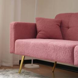 Merax 3 Seater Sherpa Sofa Bed with Adjustable Backrest in Pink - thumbnail 9