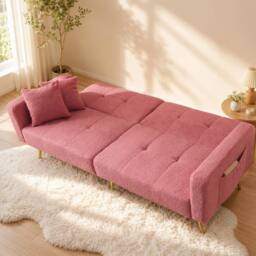 Merax 3 Seater Sherpa Sofa Bed with Adjustable Backrest in Pink - thumbnail 2