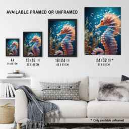"Artery8 Wall Art Print Pink Seahorse Photorealistic Conceptual Painting Poster Picture in Blue - Size: W18"" x H24""" - thumbnail 3