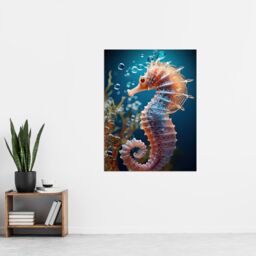 "Artery8 Wall Art Print Pink Seahorse Photorealistic Conceptual Painting Poster Picture in Blue - Size: W18"" x H24""" - thumbnail 4
