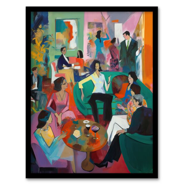 "Artery8 After Dinner Cocktails Colourful Modern Abstract Painting Art Print Framed Poster Wall Decor 12x16 inch in Black - Size: W12"" x H16""" - image 1