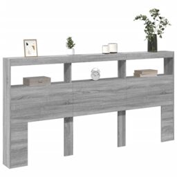 Berkfield Home Headboard Cabinet with LED Grey Sonoma 200x17x102 cm - Size: 200 x 17 x 102 cm - thumbnail 5