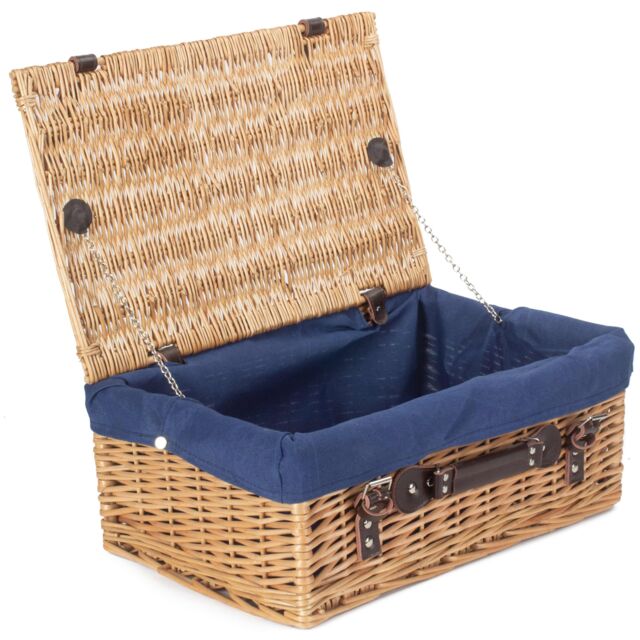 Red Hamper Wicker 45cm Buff Picnic Basket with Cotton Lining in Blue - image 1