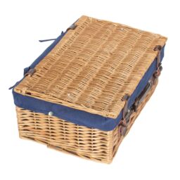 Red Hamper Wicker 45cm Buff Picnic Basket with Cotton Lining in Blue - thumbnail 3