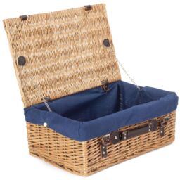 Red Hamper Wicker 45cm Buff Picnic Basket with Cotton Lining in Blue - thumbnail 1