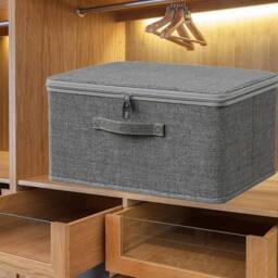 FLAVORA S (30x20x14) Canvas Storage Boxes Foldable in Grey - Size: 500mm - thumbnail 4