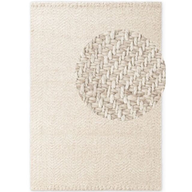 THE RUGS Majoli Handwoven Wool Jute Rug Scandinavian Boho Style 10mm Pile in White - Size: 120 cm x 170 cm - image 1