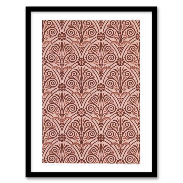 Artery8 Antique Botanical Greek Pattern Audsley Framed Wall Art Print in Pink - Size: A4 - image 1