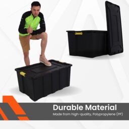Novecrafto Large Plastic Storage Box with Lid - Heavy Duty Container 150L Capacity 92 x 58 x 42cm in Black - thumbnail 2