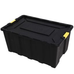 Novecrafto Large Plastic Storage Box with Lid - Heavy Duty Container 150L Capacity 92 x 58 x 42cm in Black - thumbnail 1