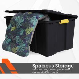 Novecrafto Large Plastic Storage Box with Lid - Heavy Duty Container 150L Capacity 92 x 58 x 42cm in Black - thumbnail 6