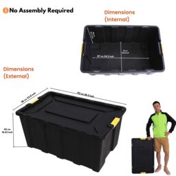 Novecrafto Large Plastic Storage Box with Lid - Heavy Duty Container 150L Capacity 92 x 58 x 42cm in Black - thumbnail 4
