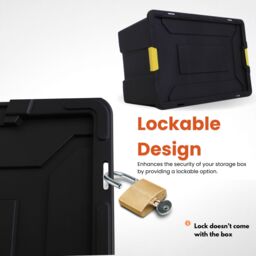 Novecrafto Large Plastic Storage Box with Lid - Heavy Duty Container 150L Capacity 92 x 58 x 42cm in Black - thumbnail 5