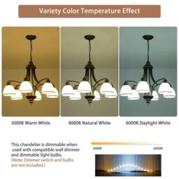 NIVOR Classic 6-Light Bell Pendant, Black Gold Frosted Glass Chandelier E27 - thumbnail 4