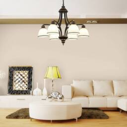 NIVOR Classic 6-Light Bell Pendant, Black Gold Frosted Glass Chandelier E27 - thumbnail 5