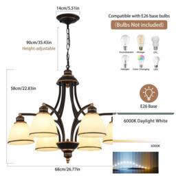 NIVOR Classic 6-Light Bell Pendant, Black Gold Frosted Glass Chandelier E27 - thumbnail 2