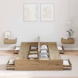 Berkfield Home Storage Bed Frame with Drawer Artisan oak 120 x 200 cm Melamine in Brown - thumbnail 4