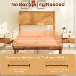 Costway Single Size Bed Frame Acacia Wood Platform Bed w/Headboard in Natural - thumbnail 4