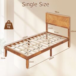 Costway Single Size Bed Frame Acacia Wood Platform Bed w/Headboard in Natural - thumbnail 2