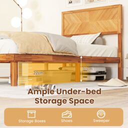 Costway Single Size Bed Frame Acacia Wood Platform Bed w/Headboard in Natural - thumbnail 6