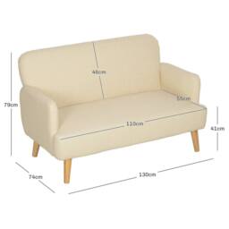 NESTLUNE 2 Seater Sofa with 21cm Thick Padding & Wood Legs in Beige - Size: 100 cm x 15 cm - thumbnail 2