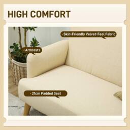 NESTLUNE 2 Seater Sofa with 21cm Thick Padding & Wood Legs in Beige - Size: 100 cm x 15 cm - thumbnail 5