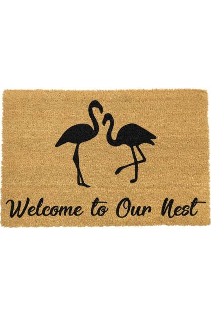 Artsy Mats Welcome To Our Nest Flamingo Doormat in Black - Size: 40 cm x 60 cm - image 1
