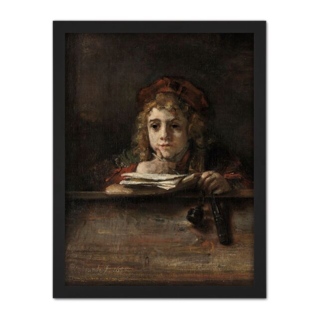 "Artery8 Wall Art Print Rembrandt Titus At His Desk Large Framed Wall Décor Art in Black - Size: W18"" x H24""" - image 1