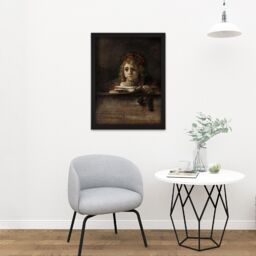 "Artery8 Wall Art Print Rembrandt Titus At His Desk Large Framed Wall Décor Art in Black - Size: W18"" x H24""" - thumbnail 2