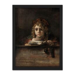 "Artery8 Wall Art Print Rembrandt Titus At His Desk Large Framed Wall Décor Art in Black - Size: W18"" x H24""" - thumbnail 1