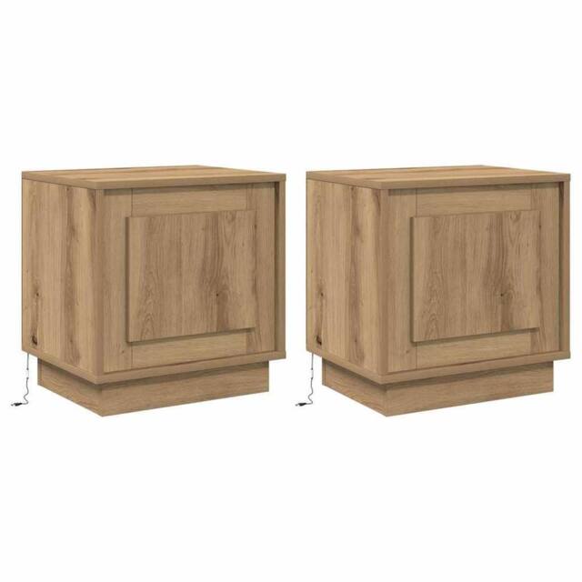 Berkfield Home Bedside Cabinets with LED Lights 2 pcs Artisan Oak 44x34.5x45 cm in Brown - image 1