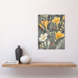 "Artery8 Dark Freesia Flowers Painting Wildflowers Bloom Wall Art Print in Yellow - Size: W24"" x H32""" - thumbnail 4