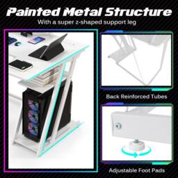 Costway L-Shaped Gaming Desk Small Computer Desk w/ Monitor Shelf & Outlets in White - thumbnail 6